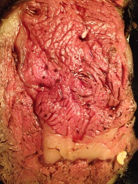 Slow roasted prime rib with herb crust.